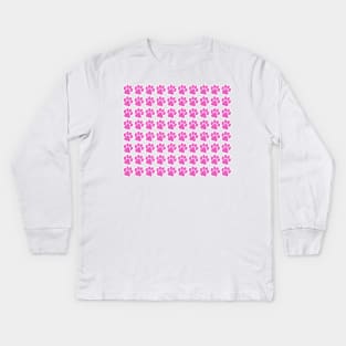 Cerise Pink Paw Prints Kids Long Sleeve T-Shirt